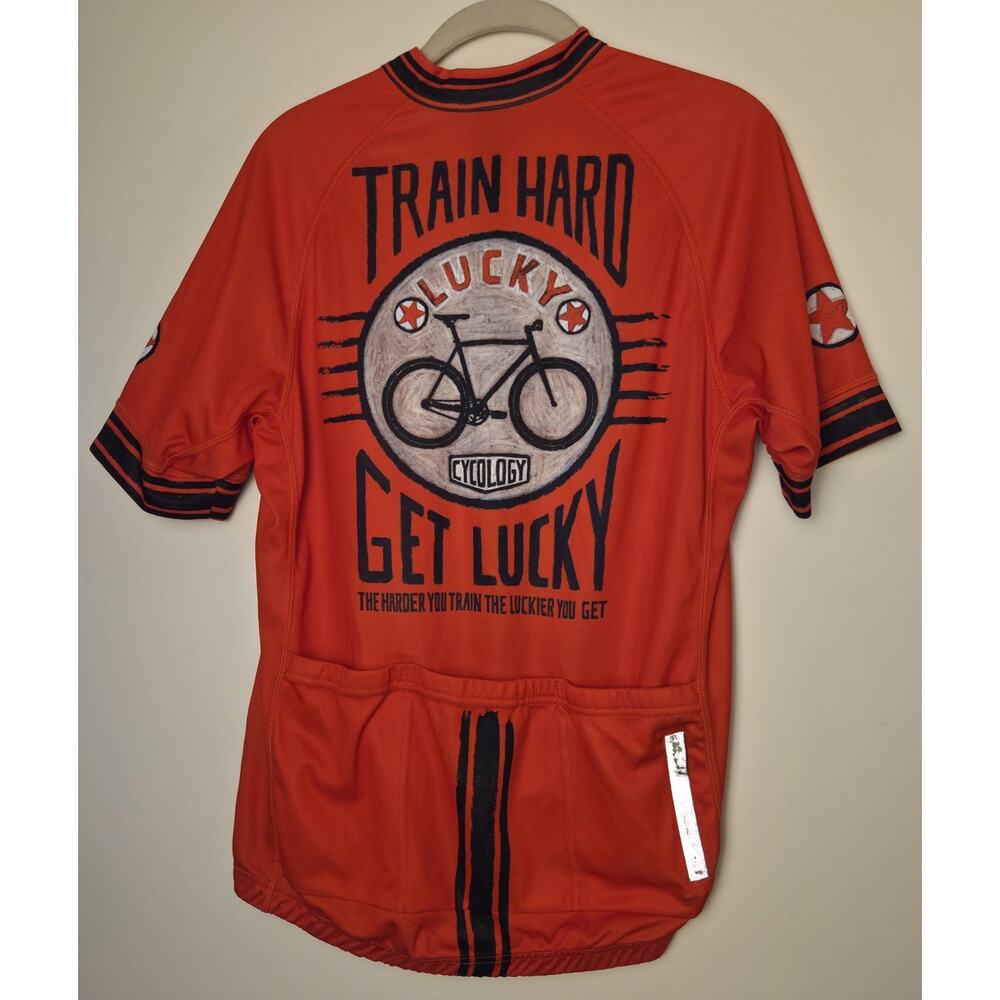 Cycology Cycling Jersey Red Mens L Train Hard Get Lucky Logo Full Zipper